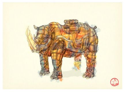 Desene mecanice animale expresive în stil steampunk, realizate cu mânere colorate
