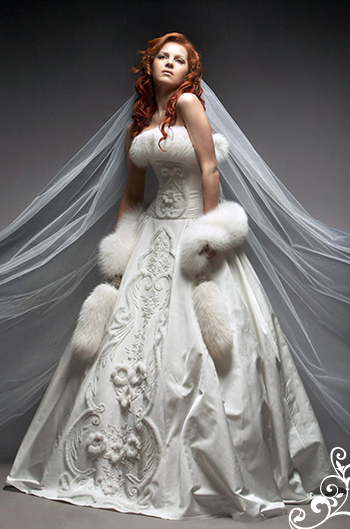 Fur într-o rochie de nuntă de mireasă
