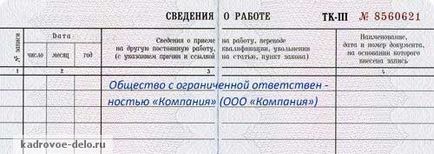 Оформлення запису про прийом на роботу в трудовій книжці