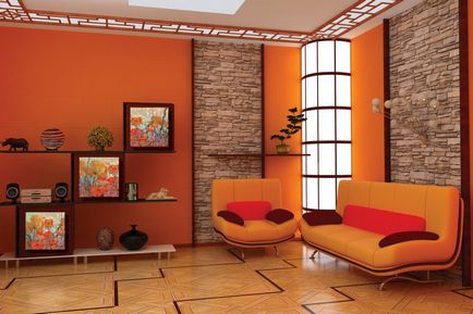 Narancs színű, a belsejében egy hálószoba, gyerekszoba, konyha (42 fotó)