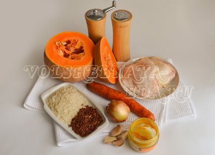 Csirke pilaf a tök (tök csirke pilaf) Pilaf csirkével a sütőtök