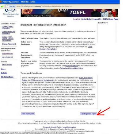 Lépésről lépésre regisztrációs a vizsgált TOEFL