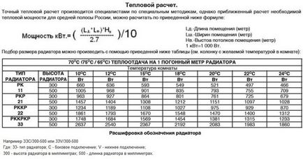 Kiszámítása a fűtő területen Thermal kiszámítása fűtőberendezések szabvány szerinti rendszer