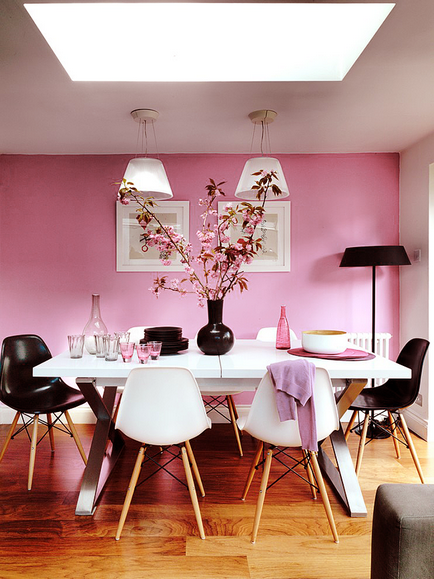 Portocaliu roz în interiorul a 70 de idei de lux în nuanțe blânde