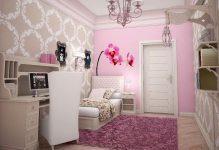 Pink tapéta a belső képek, amelyek alkalmasak, és a háttér színkombinációk, fehér és rózsaszín szobában