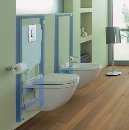 Sisteme de instalare a unui vas de toaletă, plusuri, instalarea unui vas de toaletă cu pandantiv