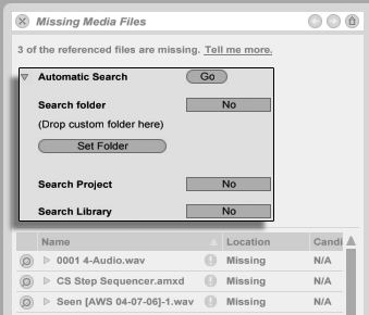 Ableton Live Search hiányzó fájlok