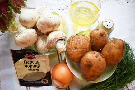 Illatos és ízletes sült burgonyával, gombával recept lépésről lépésre fotók