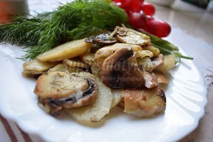 Illatos és ízletes sült burgonyával, gombával recept lépésről lépésre fotók