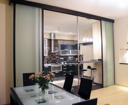 Кухненски дизайн в съчетание с хол Хрушчов в снимката, за да се слеят, интериор комбинирате недвижими