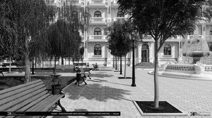 Proiectarea proiectului hotelier - exteriorul clădirii, crearea unei zone de parc la Moscova