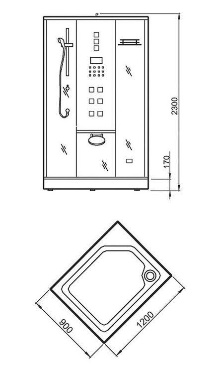 Cabină de duș eago eago - dz955f8 dreapta (120x90x230) cu abur