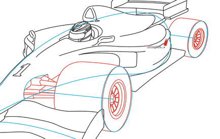 Як намалювати гоночну машину з формули 1 олівцем поетапно