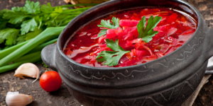 Calorie borscht a marha-, csirke húsleves, hús-mentes (evőkanál növényi olaj) Kalória borscs a marha-, csirke húsleves, hús nélkül