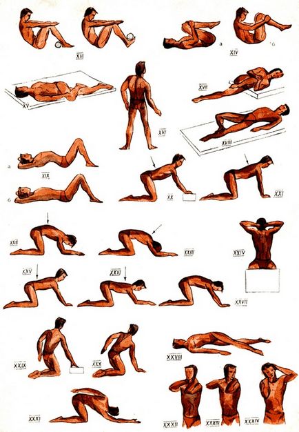 Egy sor gyakorlatok scoliosis 1, 2, 3, 4 fok