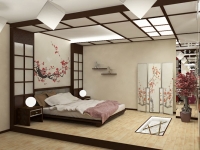 Низька ліжко в інтер'єрі японського стилю