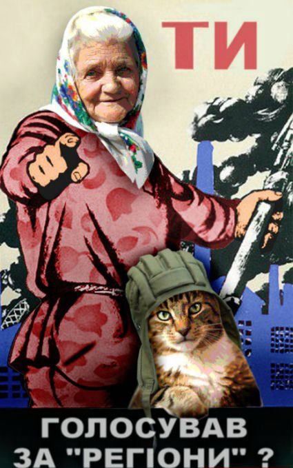 Afișul cu bunica și pisica a devenit inspirația pentru satira populară, binevenită în țara web!