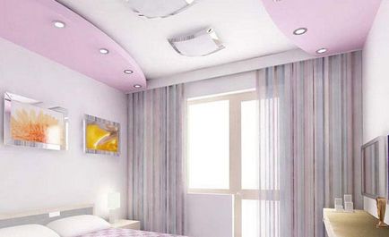 Дизайн стелі в спальні натяжні конструкції, приклади показані на фото і відео
