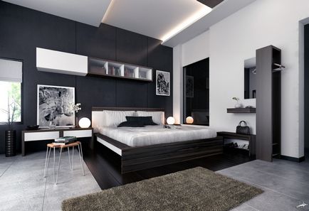 Camere de dormit interior, design și idei de interior, dormitoare frumoase, lumină albă și negru,