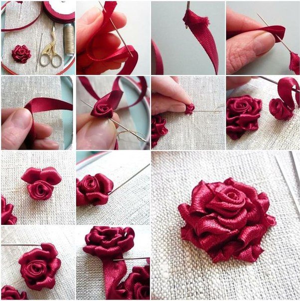Hogyan hímezni rózsa fokozatosan szalagok - Ribbon Hímzés kezdőknek műhely (lépésről lépésre)