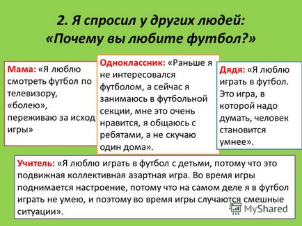 Prezentare pe tema motivului pentru care oamenii iubesc fotbalul lui Moore Yuri Kavadeev 3-a - educație generală