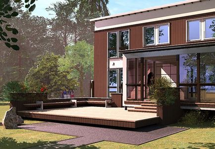 O casă cu design în stil de înaltă tehnologie și un mic plan de casă