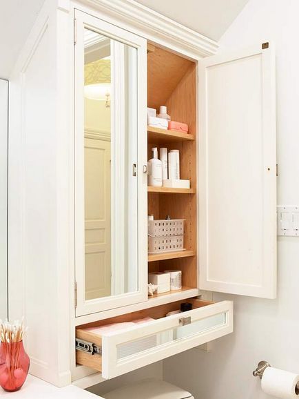 Cabinetul deasupra toaletei este un loc practic pentru depozitare (fotografie), casa de vis