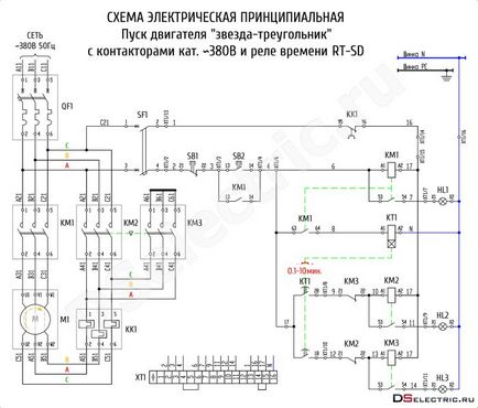 Schema de conectare a releului de timp rt-sd pentru pornirea motorului stea-delta de la companie