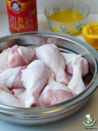Страви з птиці курка в китайському соєво-апельсиновому маринаді