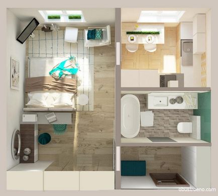 Proiectarea unui apartament într-un apartament cu panouri interioare de o bucătărie, coridor, camera de zi și alte camere