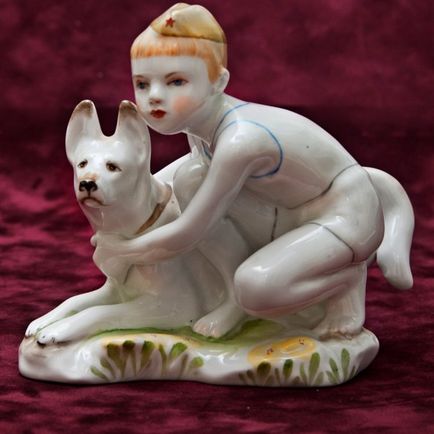 Фарфорова скульптура «хлопчик з собакою» артіль - керамік - CCCР 50-ті роки ХХ століття