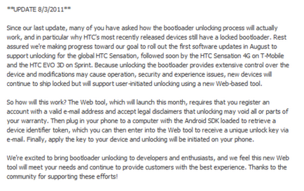 HTC la deschiderea bootloader-ului