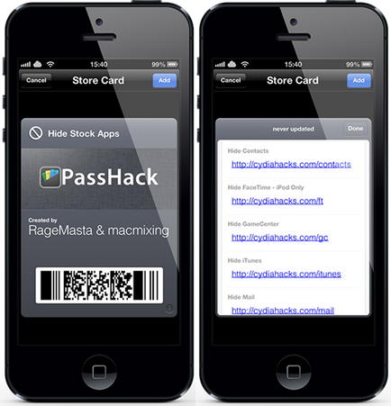 Як заховати зі стандартними програмами за допомогою passbook і видалити панель статусу в safari - iphone