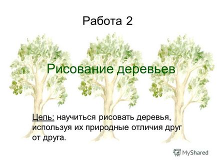 Prezentarea pe tema muncii 2 Desenarea copacilor Scopul este să înveți cum să atragă copacii folosind ei