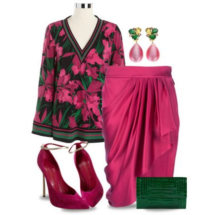 Cu ce ​​să purtați o modă creion de fustă roz și arcuri elegante cu o fotografie