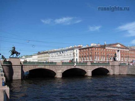 Podul Anichkov și caii din clod în fotografie și hartă
