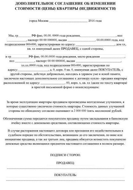 Додаткова угода до договору купівлі продажу квартири зразок, реєстрація, бланки, реквізити