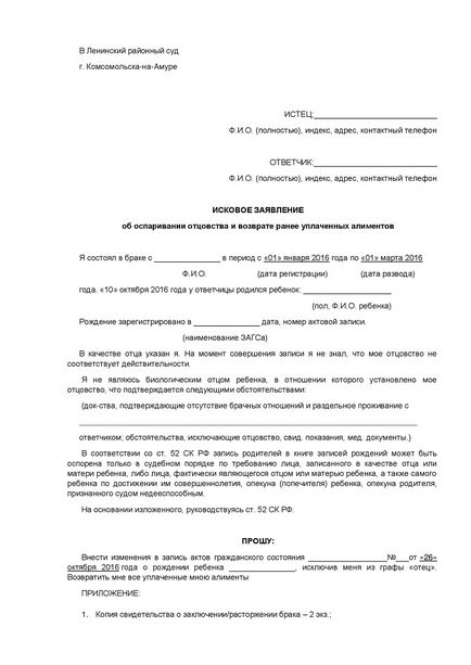 Позов про повернення раніше сплачених аліментів як скласти і куди відправити для повернення грошової