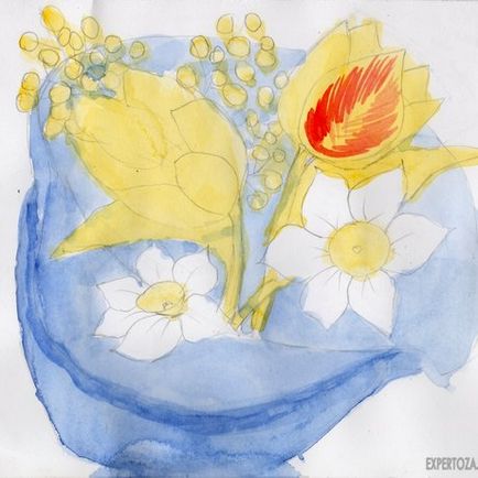 Як намалювати фарбами букет квітів на 8 березня, expertoza