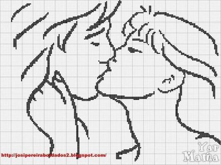 Як намалювати по клітинам закохану пару, що цілується, схеми