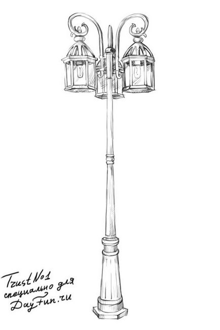 Cum de a desena o lampă de stradă în etape - cum să atragă un felinar în creion pas cu pas