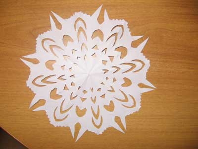 Cum să faci o fază de zăpadă din hârtie în etape cu mâinile tale, un model de zăpadă de hârtie