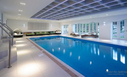 Красиві басейни всередині будинку, інтер'єр і дизайн заміських особняків