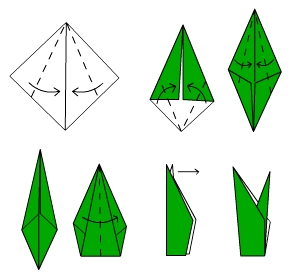Lalele lalele - o schemă de asamblare a origami în pași