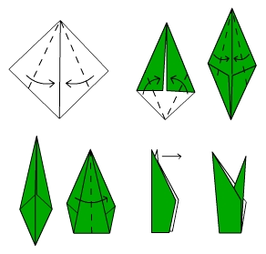 Красиві тюльпани - схема зборки орігамі по кроках