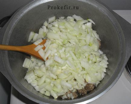 Pică la ficat de pui cu cartofi și ceapă pe iaurt