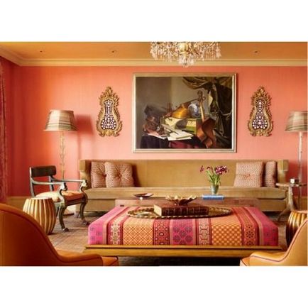 Peach nappali, barack színű belsőépítészeti design és otthoni javítások