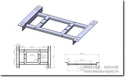 Subframe pentru distribuirea pe teren cu propriile mâini a desenelor, instalarea sub-cadrului casetei de transfer a câmpului