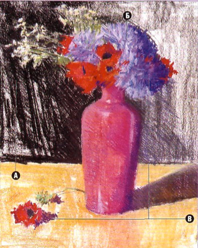 Покроковий урок малюнка пастеллю квітів у вазі