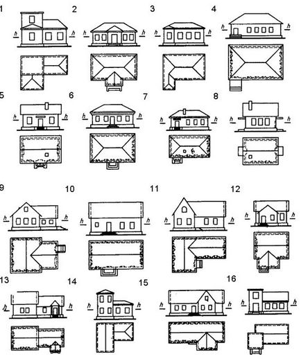 Construcția unei clădiri schematizate cu construcția de umbre în ortogonale și axonometrice